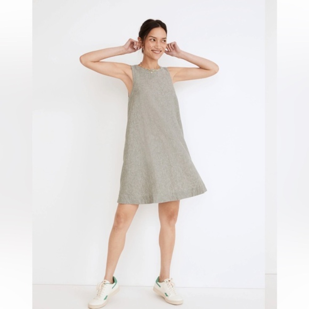 Madewell Linen-Cotton Tank Mini Dress Gray Size Small